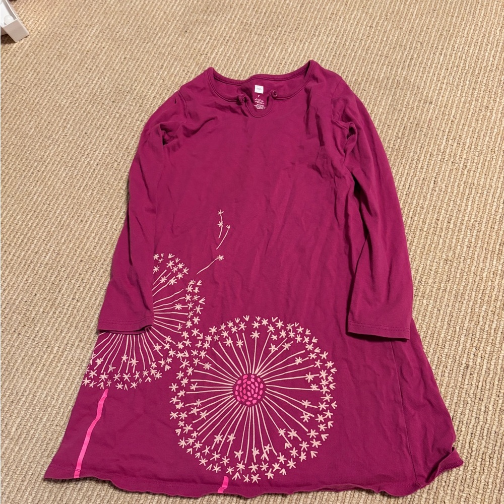 Tea Collection Magenta Dandelion Print Long Sleeve Dress